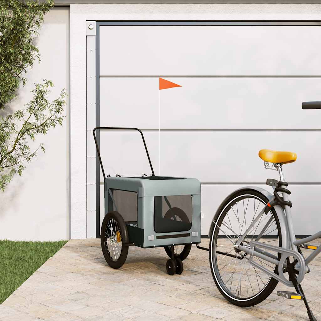 Pet Bike Trailer and Black Oxford Fabric and Iron Height 66 cm Grey 123 cm 63 cm