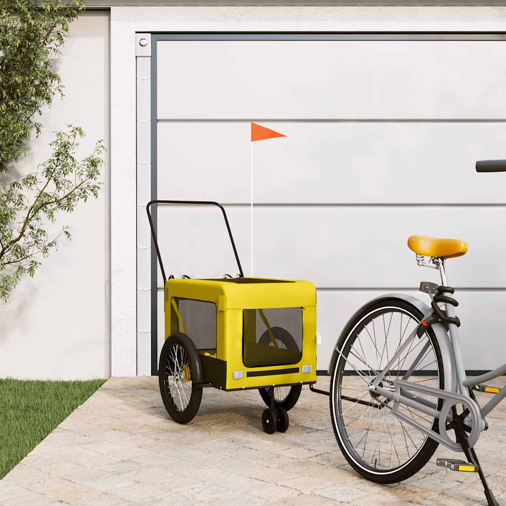 Pet Bike Trailer and Black Oxford Fabric and Iron Height 66 cm Yellow 123 cm 63 cm