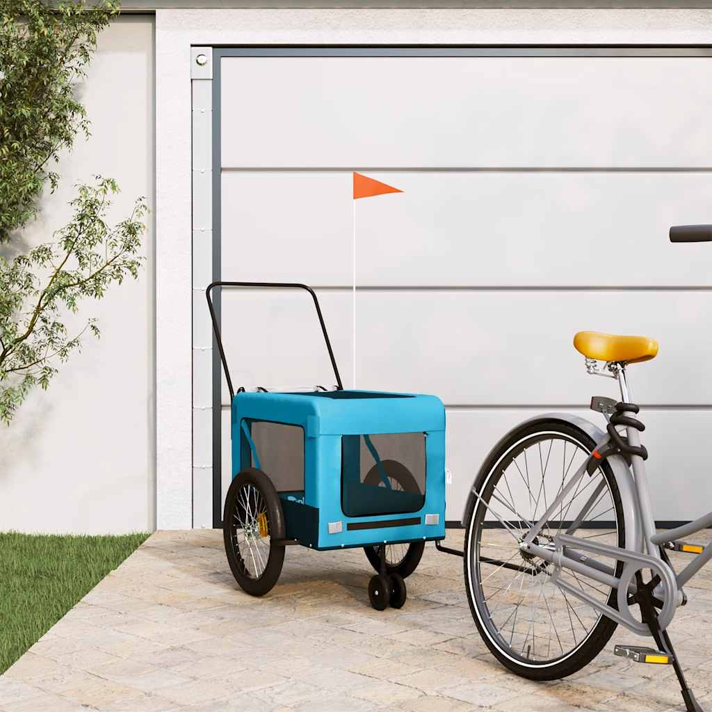 Pet Bike Trailer and Black Oxford Fabric and Iron Height 66 cm Blue 123 cm 63 cm