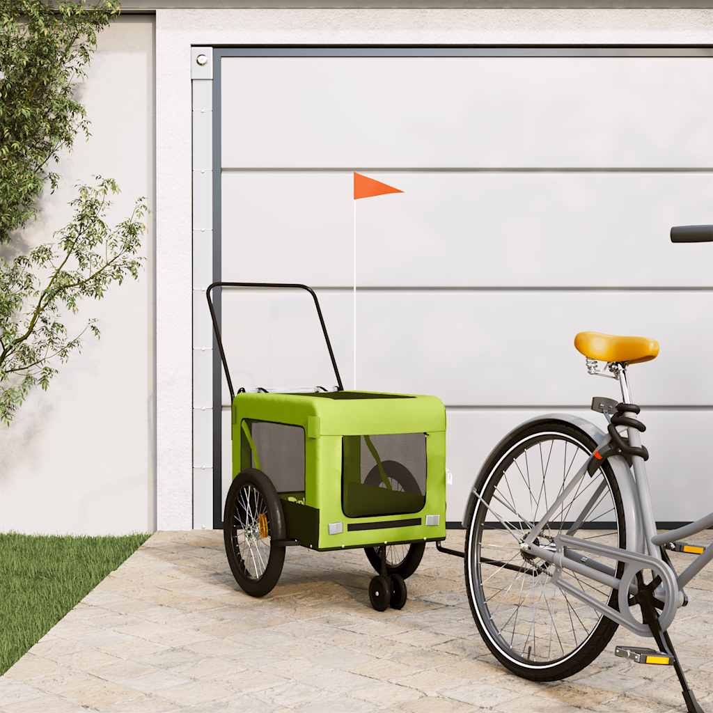 Pet Bike Trailer and Black Oxford Fabric and Iron Height 66 cm Green 123 cm 63 cm