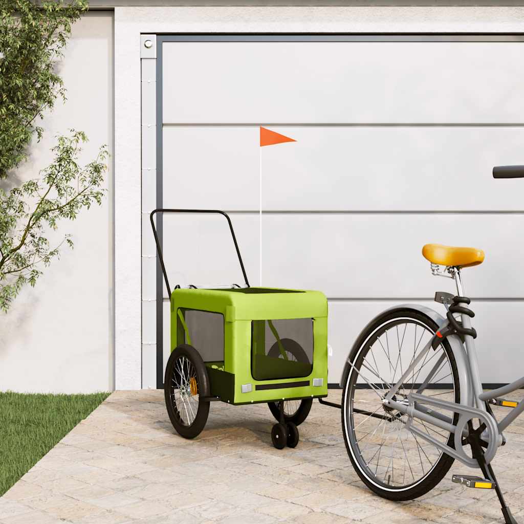 Pet Bike Trailer and Black Oxford Fabric and Iron Height 73.5 cm Green 135 cm 68.5 cm