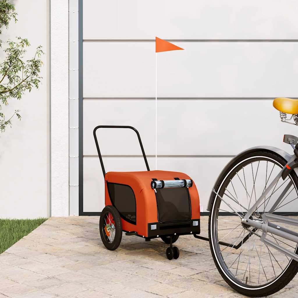 Pet Bike Trailer Oxford Fabric and Iron Height 53 cm Orange and black 124 cm 53 cm