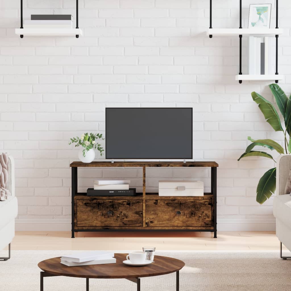 TV Cabinet 102x33x45 cm Engineered Wood&Iron Smoked oak