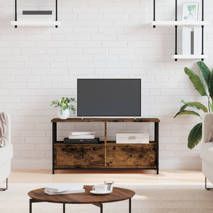 TV Cabinet 102x33x45 cm Engineered Wood&Iron Smoked oak
