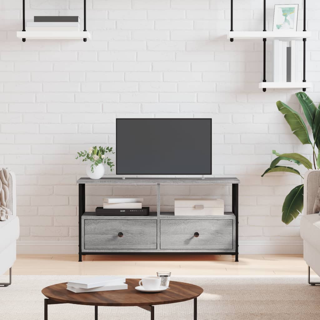 TV Cabinet 102x33x45 cm Engineered Wood&Iron Grey sonoma