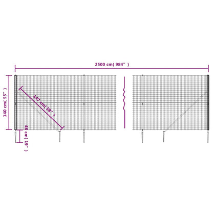 Wire Mesh Fence with Spike Anchors Green 1.4 m