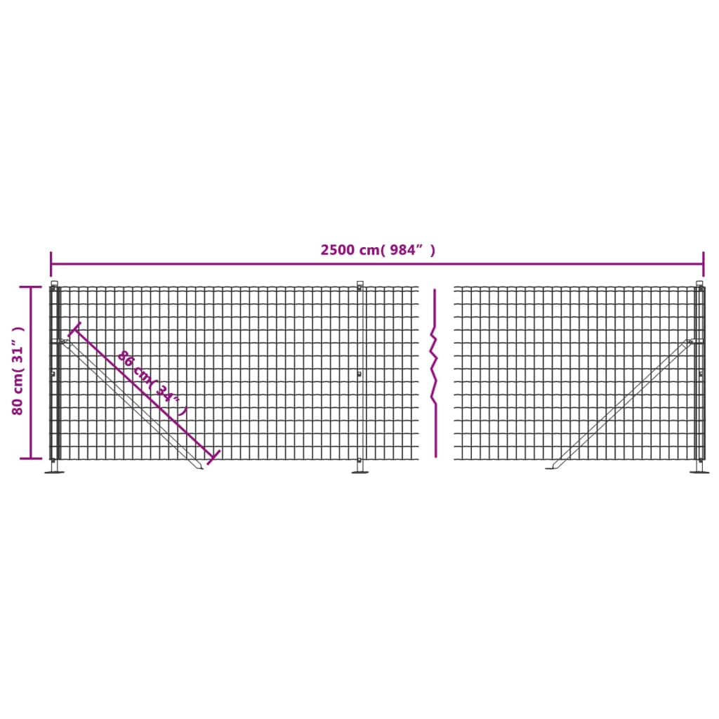 Wire Mesh Fence with Flange Green 0.8 m 25 m