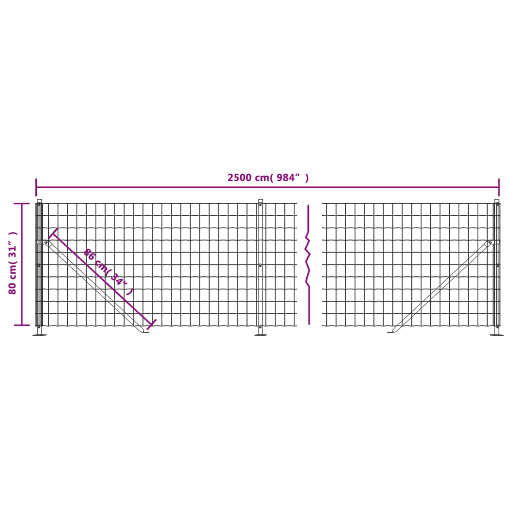 Wire Mesh Fence with Flange Green 0.8 m