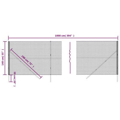 Wire Mesh Fence Galvanised Steel Anthracite 1.4 m 10 m