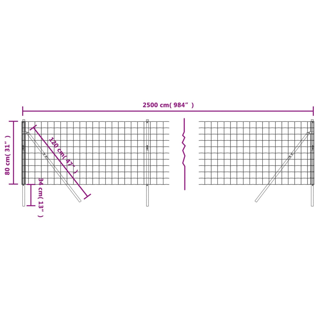 Wire Mesh Fence Galvanised Steel Anthracite 0.8 m 25 m