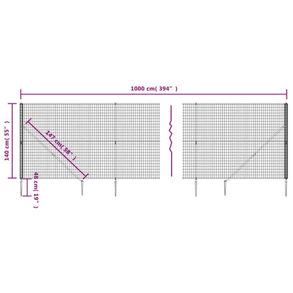 Wire Mesh Fence with Spike Anchors Anthracite 1.4 m 10 m