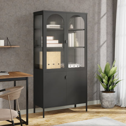 vidaXL Highboard Black 90x40x180 cm Glass and Steel 1