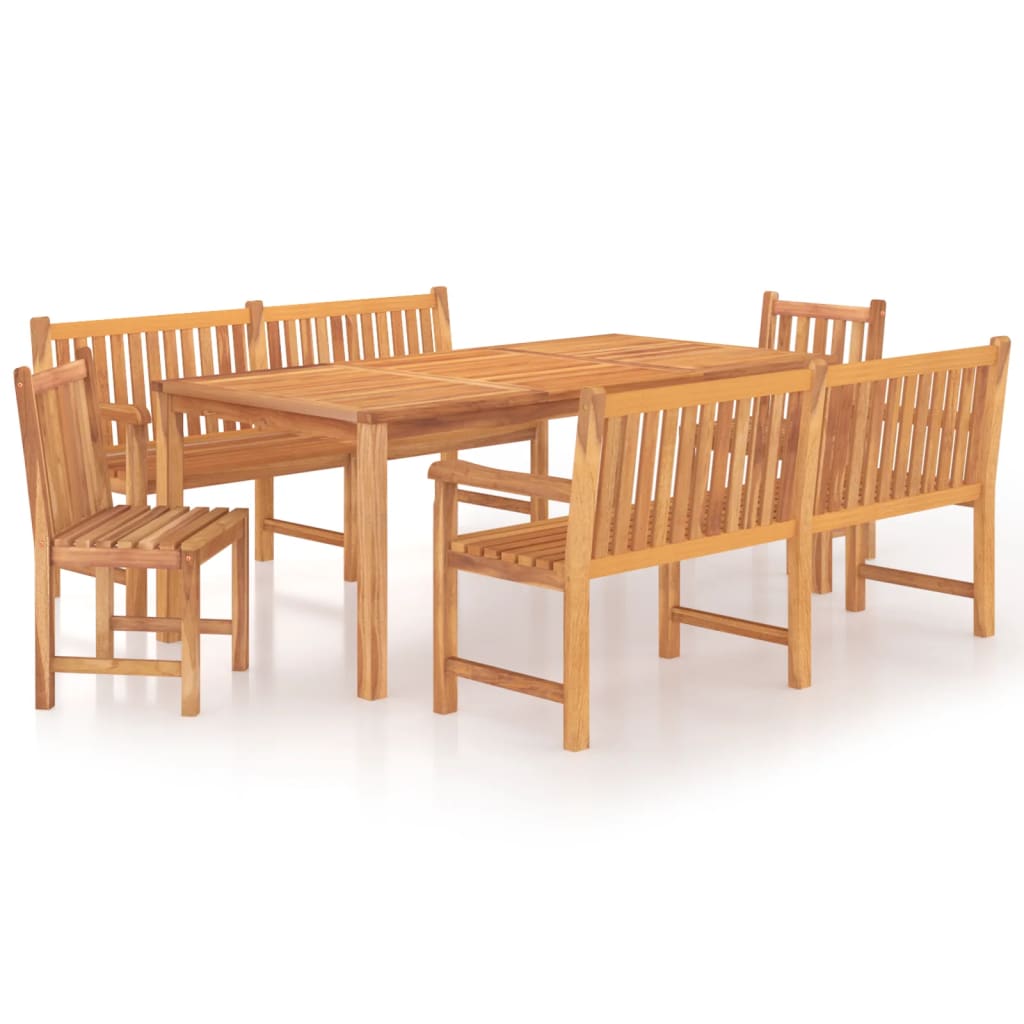 4 Piece Garden Dining Set Solid Wood Teak 2x bench + 2x chair + table