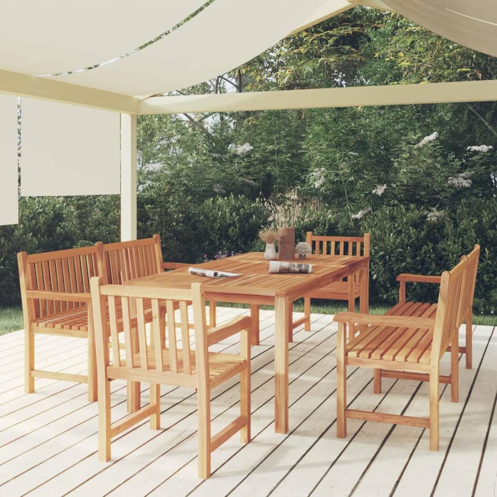 4 Piece Garden Dining Set Solid Wood Teak 2x bench + 2x armchair + table