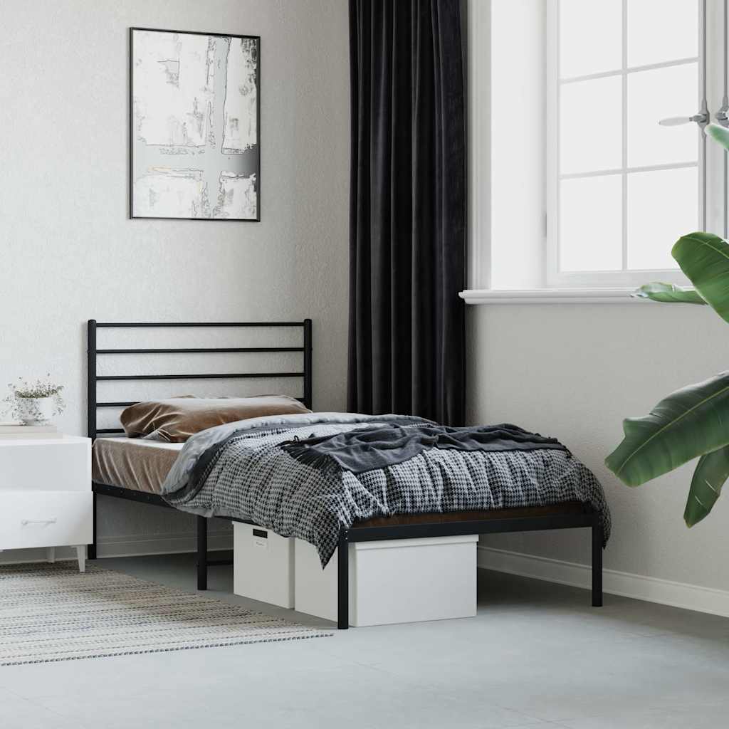 Metal Bed Frame without Mattress with Headboard Black 90 cm 190 cm