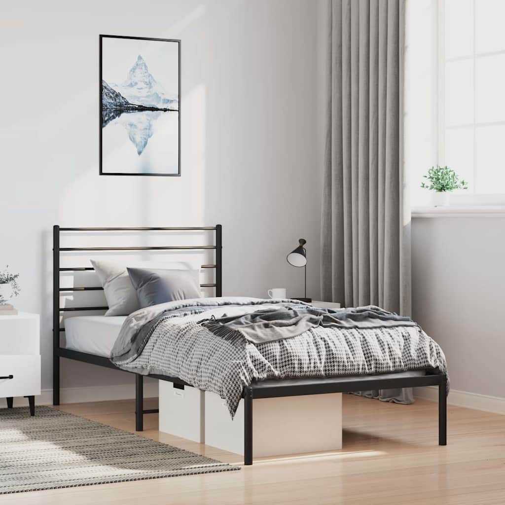 Metal Bed Frame without Mattress with Headboard Black 100 cm 190 cm