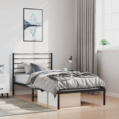 Metal Bed Frame without Mattress with Headboard Black 100 cm 190 cm