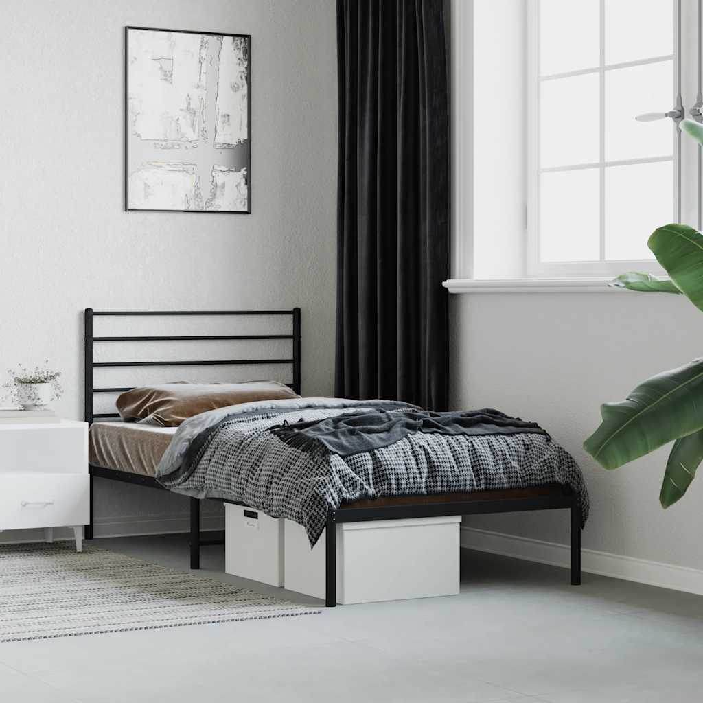 Metal Bed Frame without Mattress with Headboard Black 107 cm 203 cm