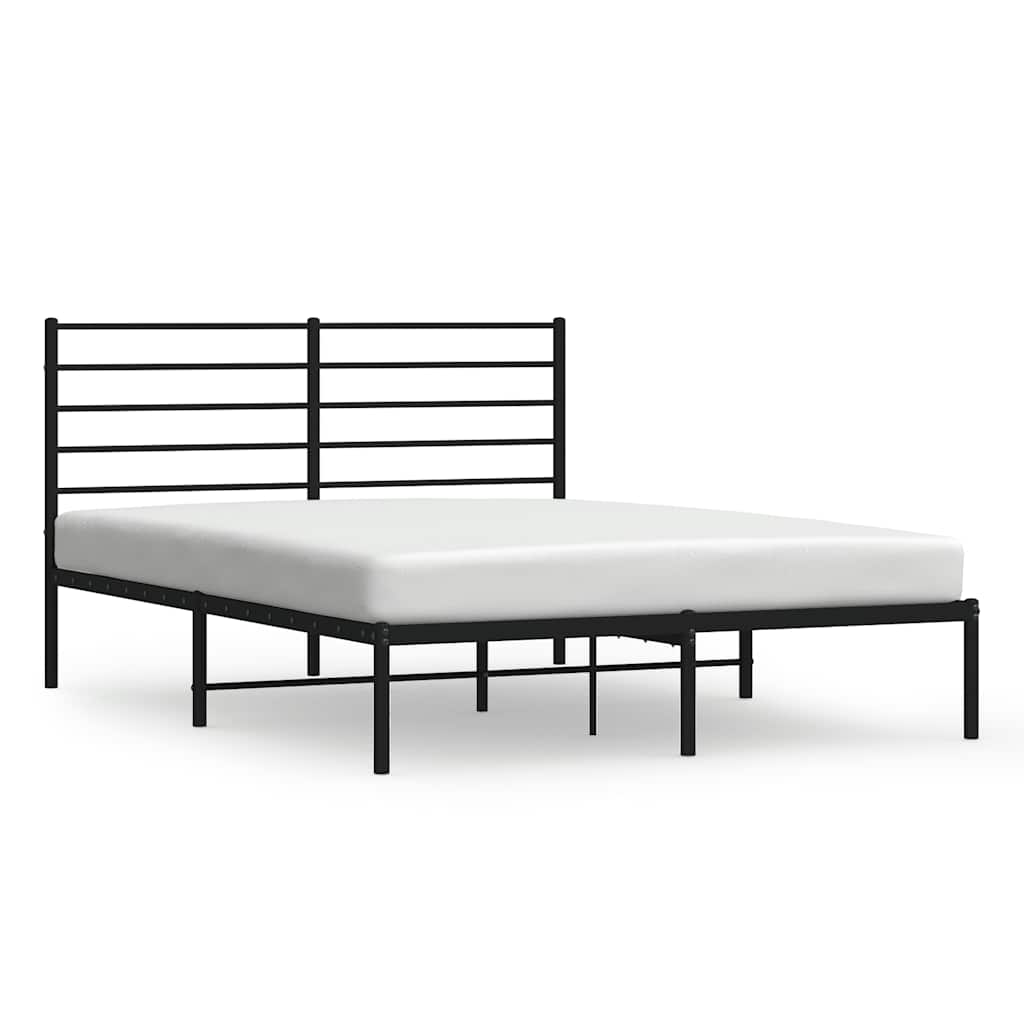 Metal Bed Frame without Mattress with Headboard Black 140 cm 190 cm