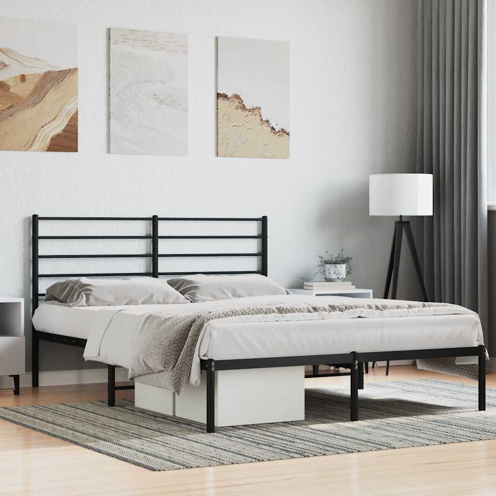 Metal Bed Frame without Mattress with Headboard Black 140 cm 190 cm