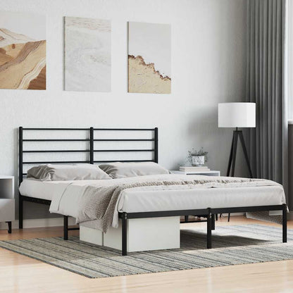 Metal Bed Frame without Mattress with Headboard Black 140 cm 190 cm