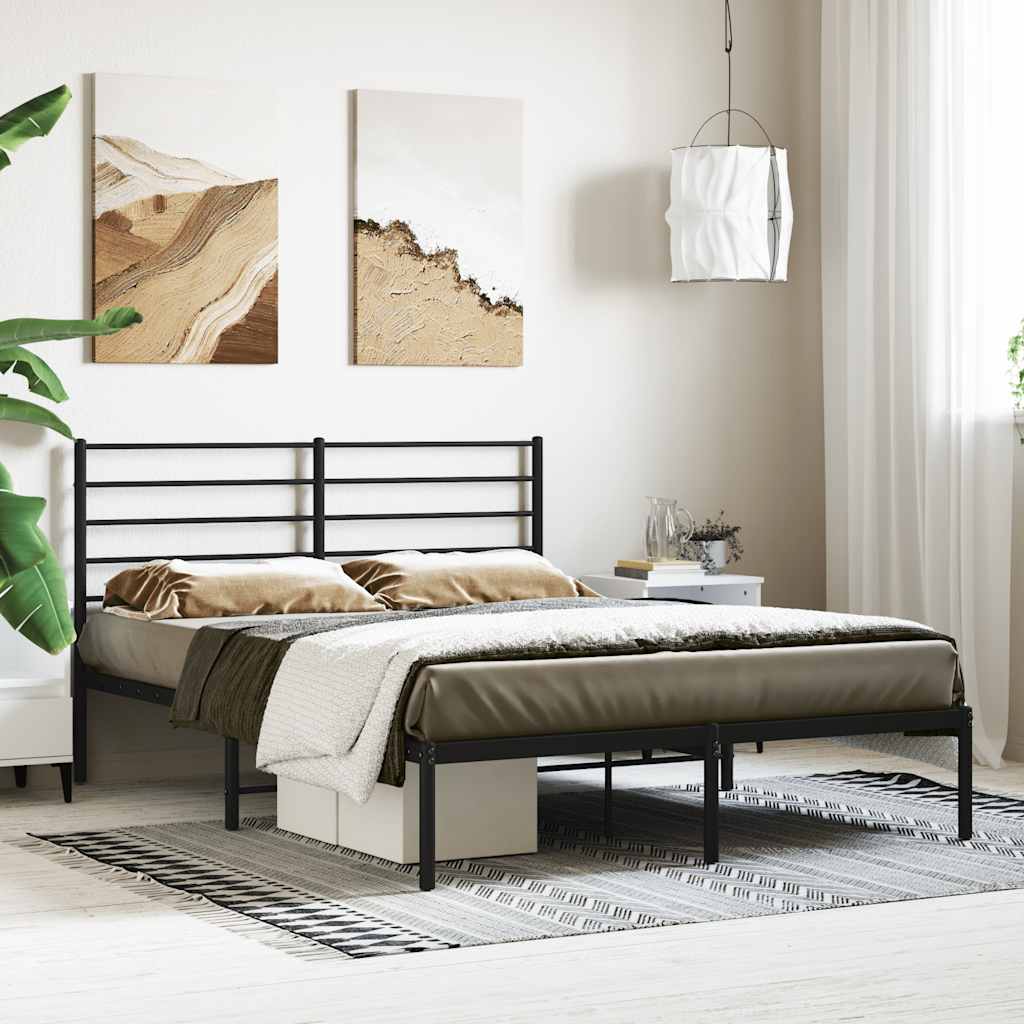 Metal Bed Frame without Mattress with Headboard Black 140 cm 200 cm