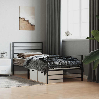 Metal Bed Frame without Mattress with Footboard with Headboard & Footboard Black 90 cm 200 cm