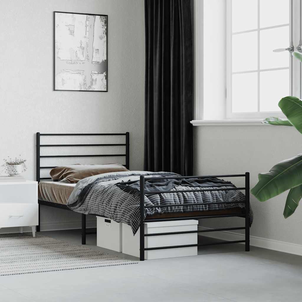 Metal Bed Frame without Mattress with Footboard with Headboard & Footboard Black 90 cm 200 cm