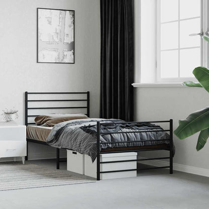 Metal Bed Frame without Mattress with Footboard with Headboard & Footboard Black 90 cm 200 cm