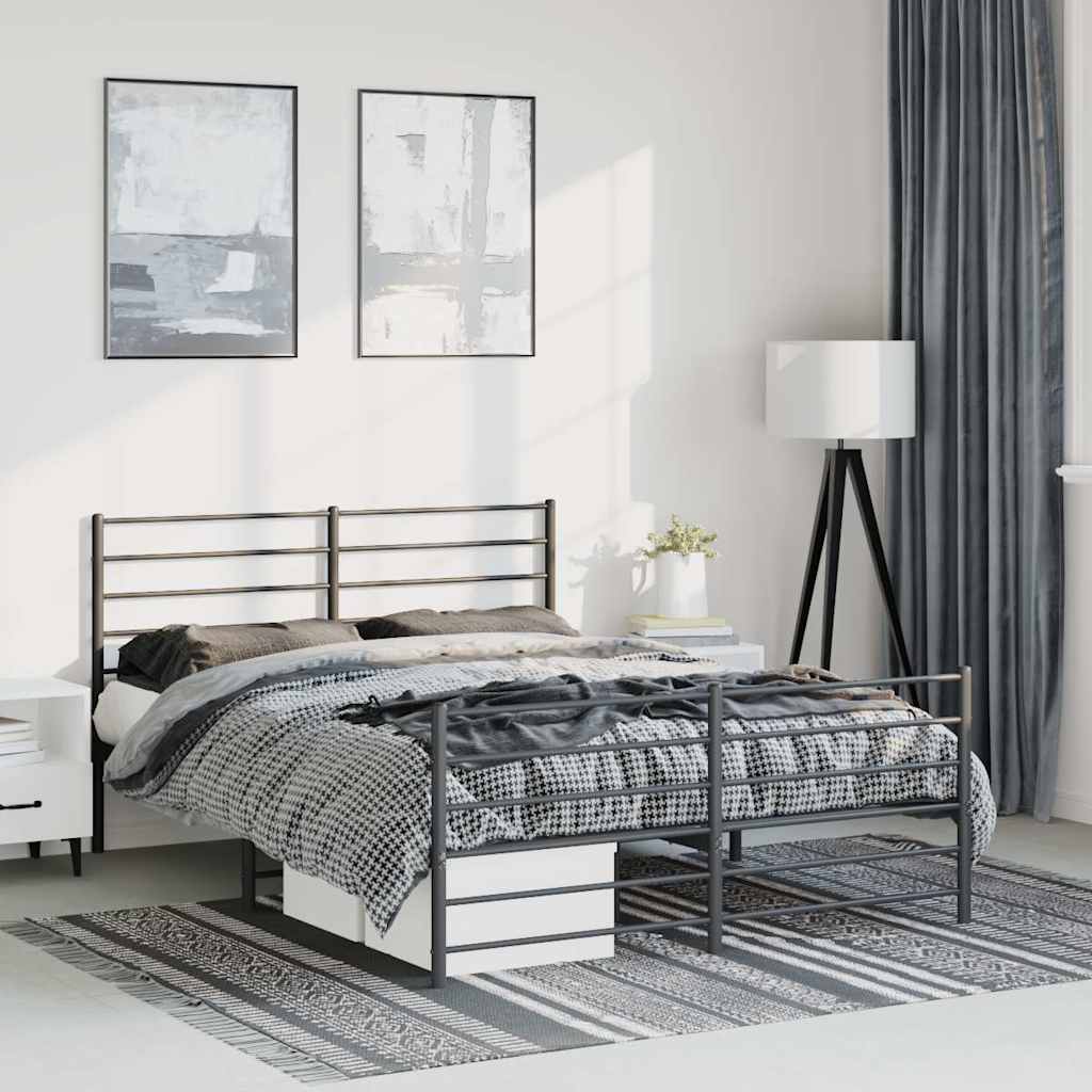 Metal Bed Frame without Mattress with Footboard with Headboard & Footboard Black 135 cm 190 cm