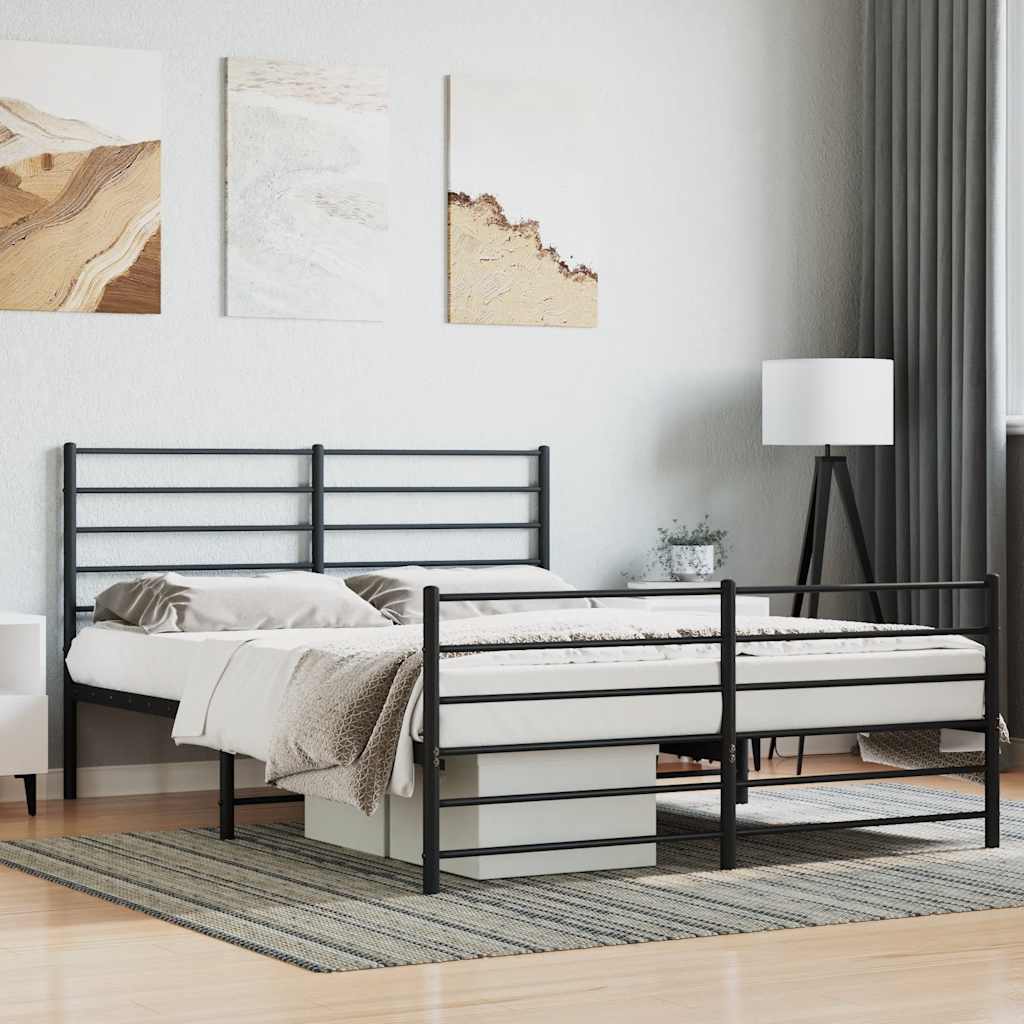 Metal Bed Frame without Mattress with Footboard with Headboard & Footboard Black 140 cm 190 cm