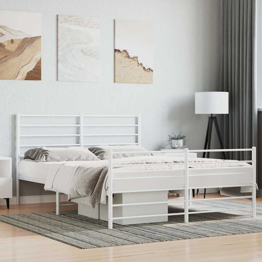vidaXL Metal Bed Frame without Mattress with Footboard with Headboard & Footboard White
