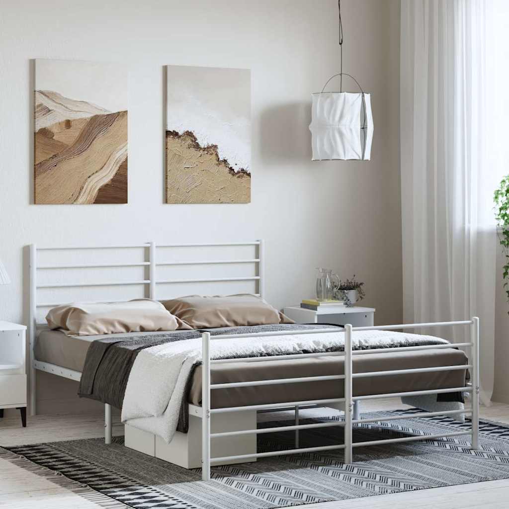 Metal Bed Frame without Mattress with Footboard with Headboard & Footboard White 135 cm 190 cm