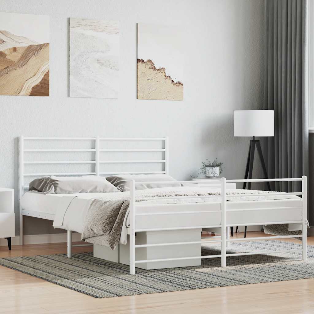 Metal Bed Frame without Mattress with Footboard with Headboard & Footboard White 140 cm 200 cm
