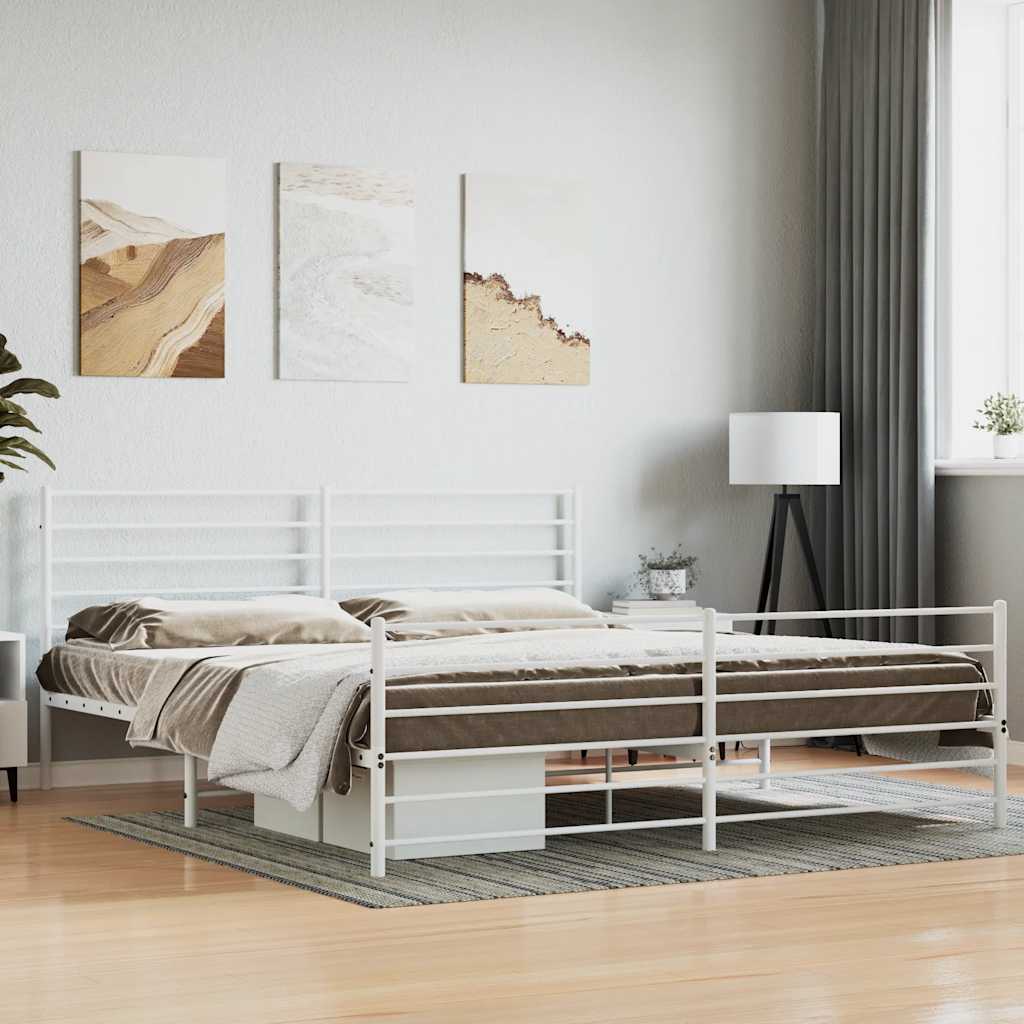 Metal Bed Frame without Mattress with Footboard with Headboard & Footboard White 180 cm 200 cm