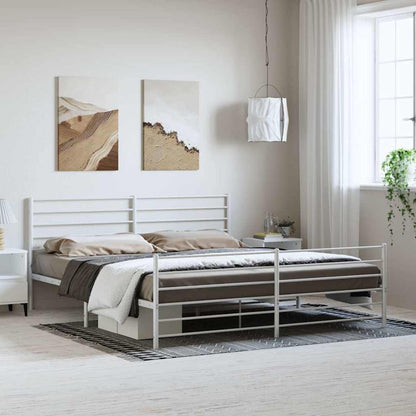 Metal Bed Frame without Mattress with Footboard with Headboard & Footboard White 183 cm 213 cm