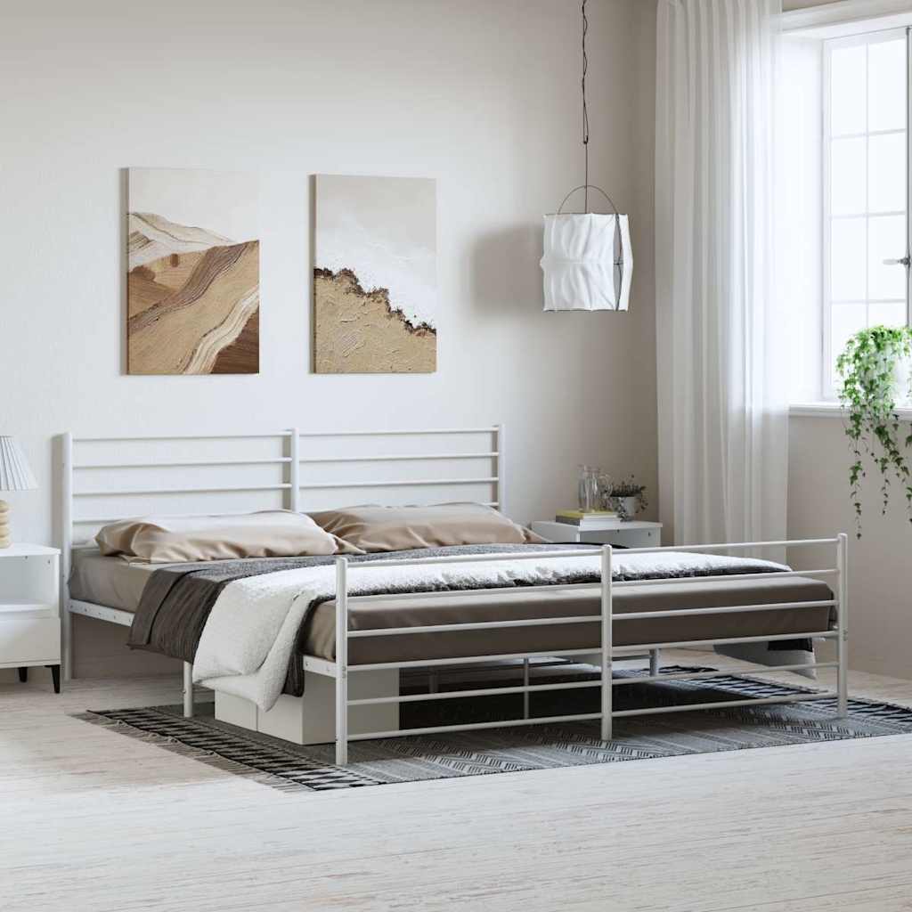 Metal Bed Frame without Mattress with Footboard with Headboard & Footboard White 193 cm 203 cm