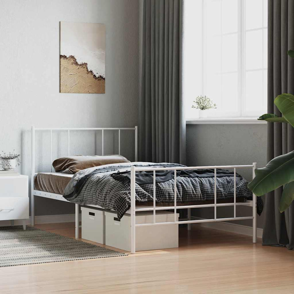 vidaXL Metal Bed Frame without Mattress with Footboard with Headboard & Footboard White