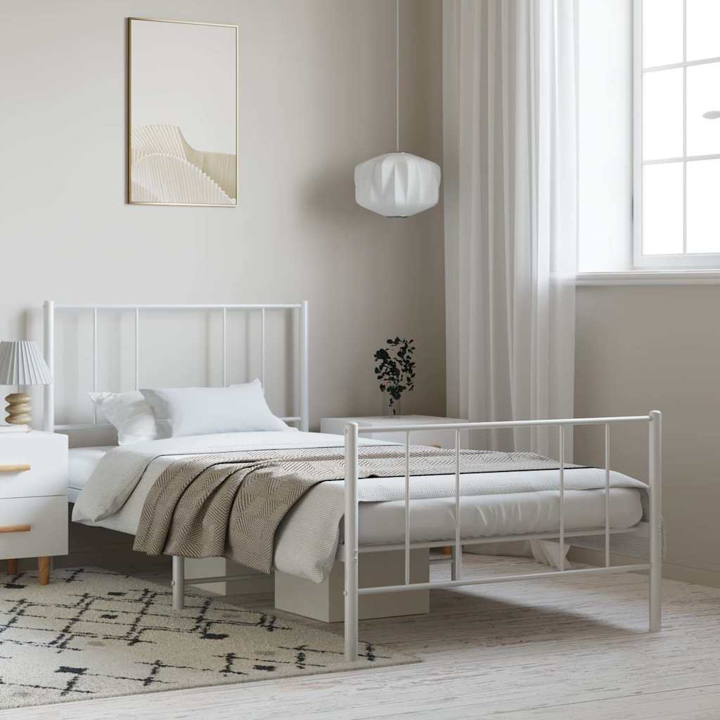 Metal Bed Frame without Mattress with Footboard with Headboard & Footboard White 100 cm 200 cm
