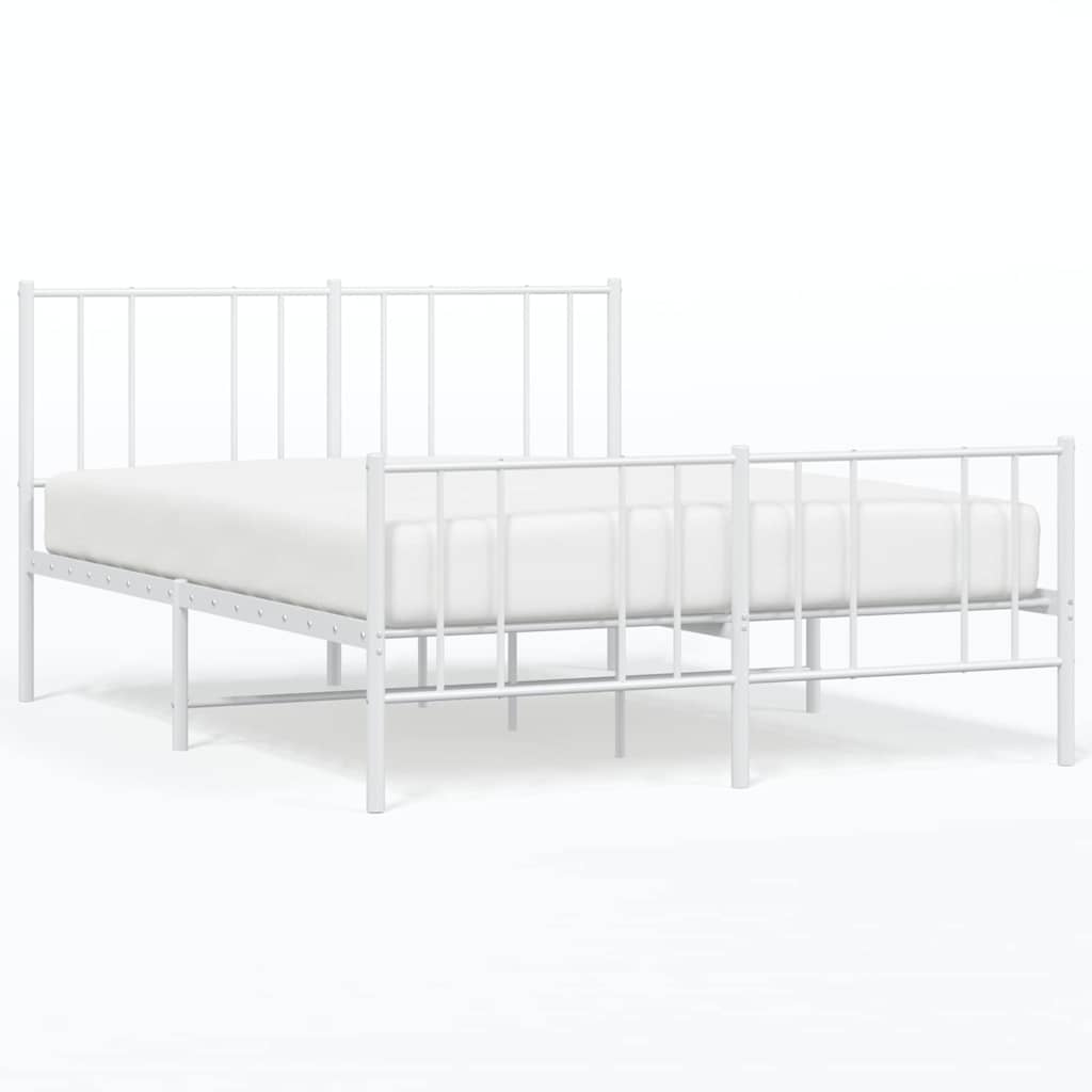 Metal Bed Frame without Mattress with Footboard with Headboard & Footboard White 150 cm 200 cm