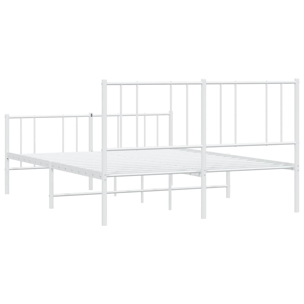Metal Bed Frame without Mattress with Footboard with Headboard & Footboard White 150 cm 200 cm