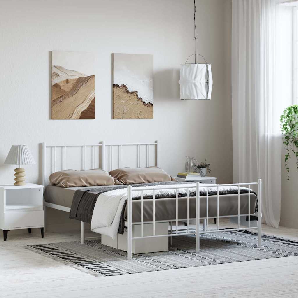 Metal Bed Frame without Mattress with Footboard with Headboard & Footboard White 150 cm 200 cm