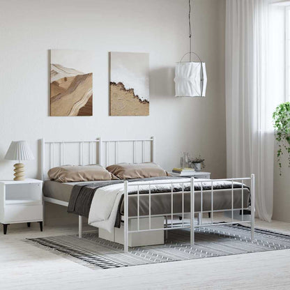 Metal Bed Frame without Mattress with Footboard with Headboard & Footboard White 150 cm 200 cm