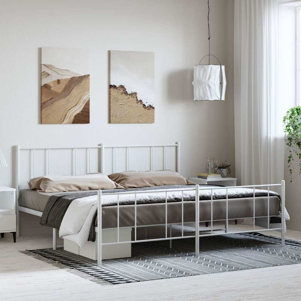 Metal Bed Frame without Mattress with Footboard with Headboard & Footboard White 183 cm 213 cm