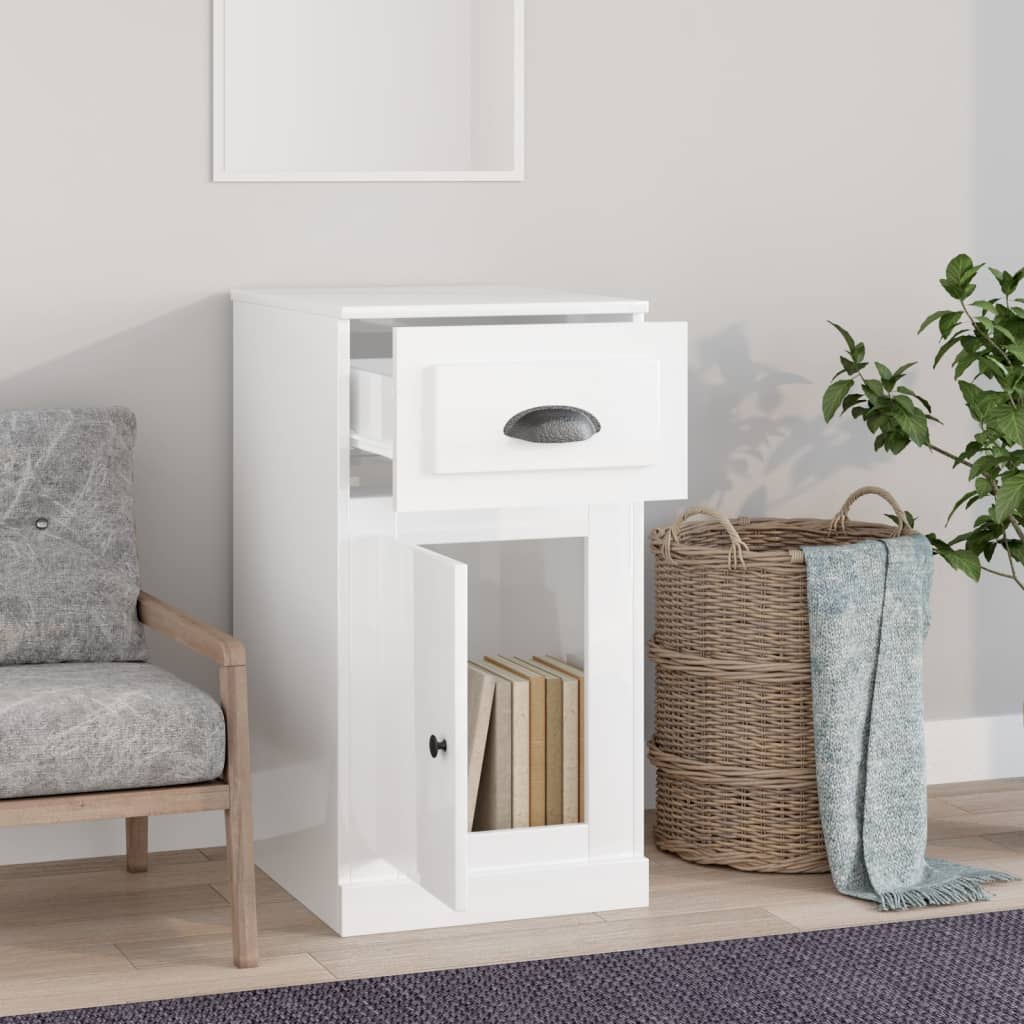 vidaXL Side Cabinet with Drawer High Gloss White 40x50x75 cm Engineered Wood