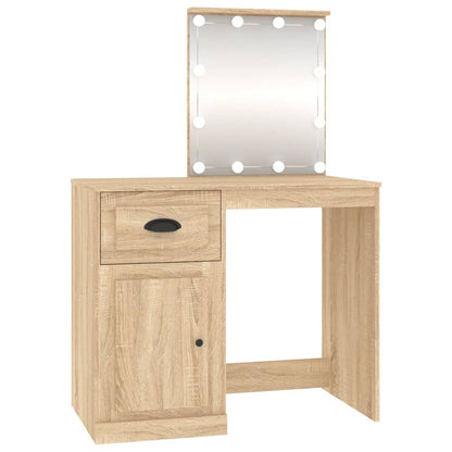 vidaXL Dressing Table with LED Sonoma Oak 90x50x132.5 cm Engineered Wood