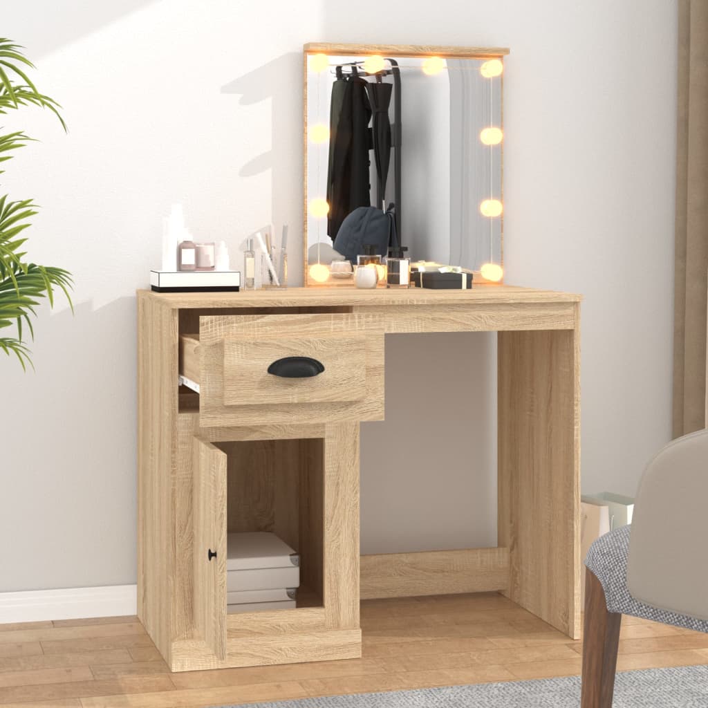 vidaXL Dressing Table with LED Sonoma Oak 90x50x132.5 cm Engineered Wood