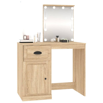 vidaXL Dressing Table with LED Sonoma Oak 90x50x132.5 cm Engineered Wood