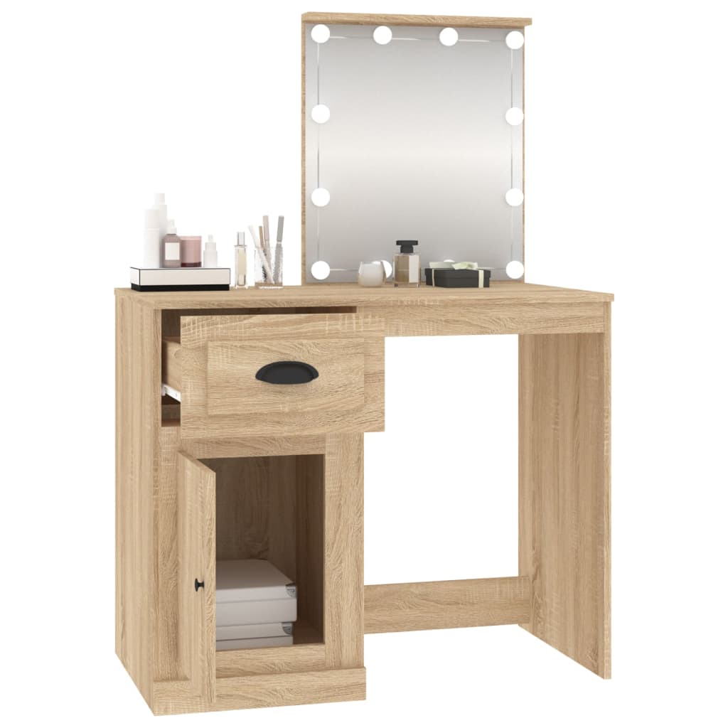 vidaXL Dressing Table with LED Sonoma Oak 90x50x132.5 cm Engineered Wood