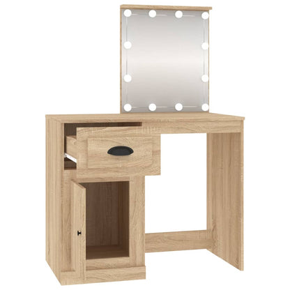 vidaXL Dressing Table with LED Sonoma Oak 90x50x132.5 cm Engineered Wood